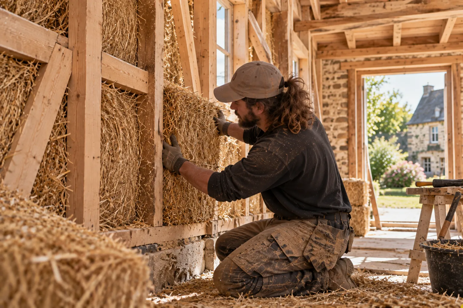 Mise en paille d'ossature bois sur Rennes et le departement 35